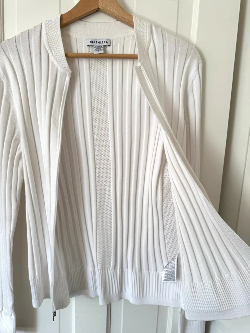 NWT Athleta White Fairway Chandail Ribbed Zip-Up Sweater, Large - Picture 8 of 11